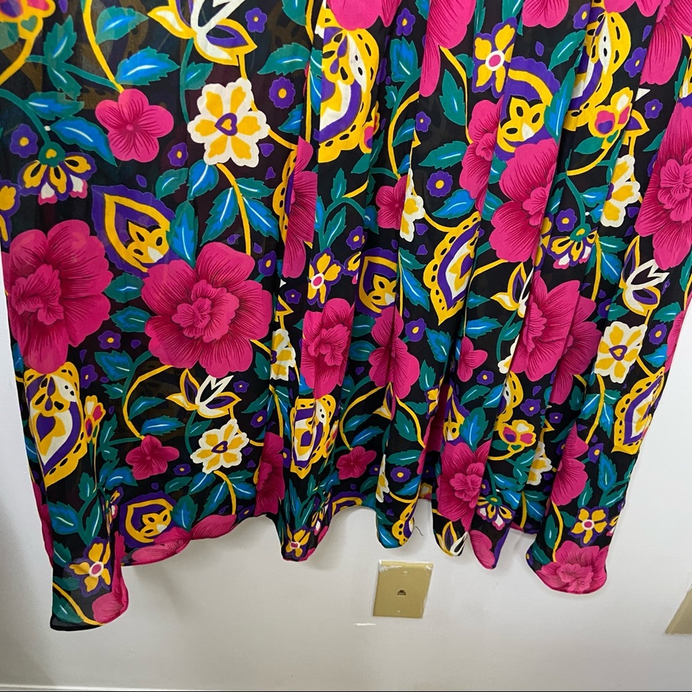 Ms CHAUS Dress Vintage Secretary Midi Floral Print Short Sleeve Pleated - Picture 7 of 13